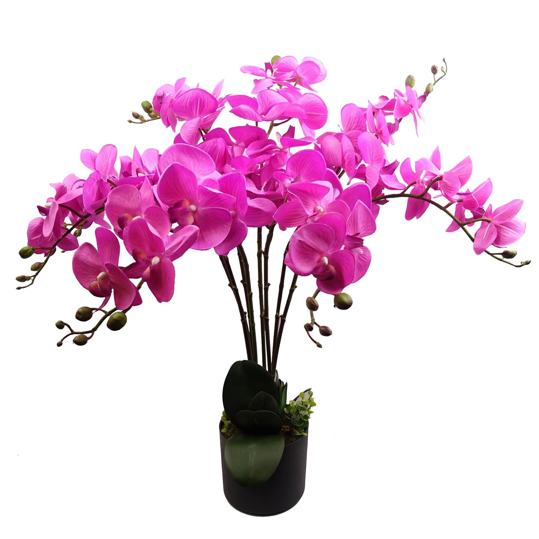85cm Artificial Deluxe Bush Orchid - Dark Pink with Black Pot - Premium Quality