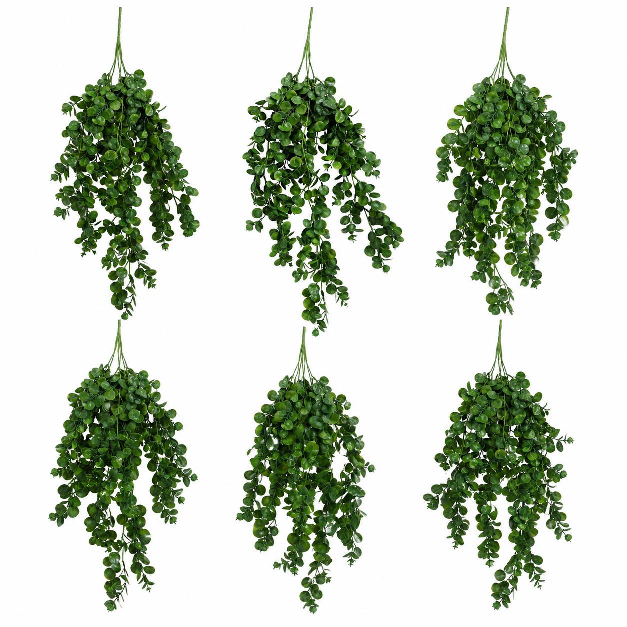 Pack of 6 x 75cm Artificial Trailing Round Leaf Hanging Foliage Plant - Deep Forest Green