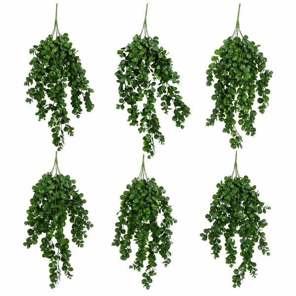 Pack of 6 x 75cm Artificial Trailing Round Leaf Hanging Foliage Plant - Deep Forest Green