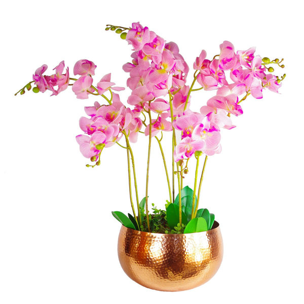 Artificial Orchid XL Metal Bowl Planter 70x70cm