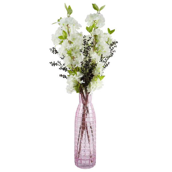 Glass Vase Tall Pink Square Glass Vase 49cm Botanik