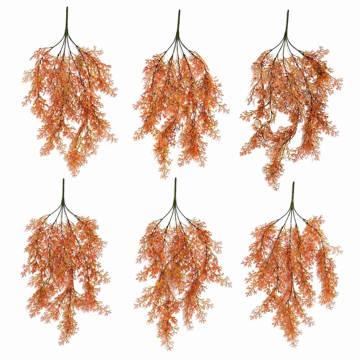 Pack of 6 x 80cm Artificial Coral Fern Trailing Plant Autumn Orange Hanging Foliage - Premium Quality