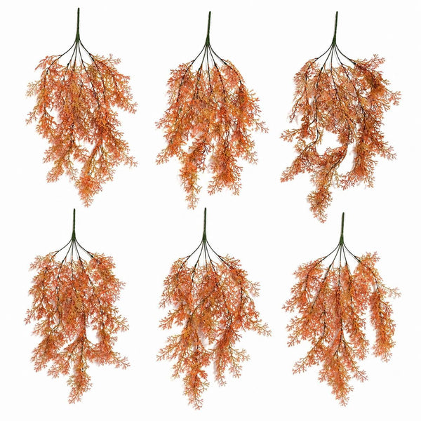 Pack of 6 x 80cm Artificial Coral Fern Trailing Plant Autumn Orange Hanging Foliage - Premium Quality