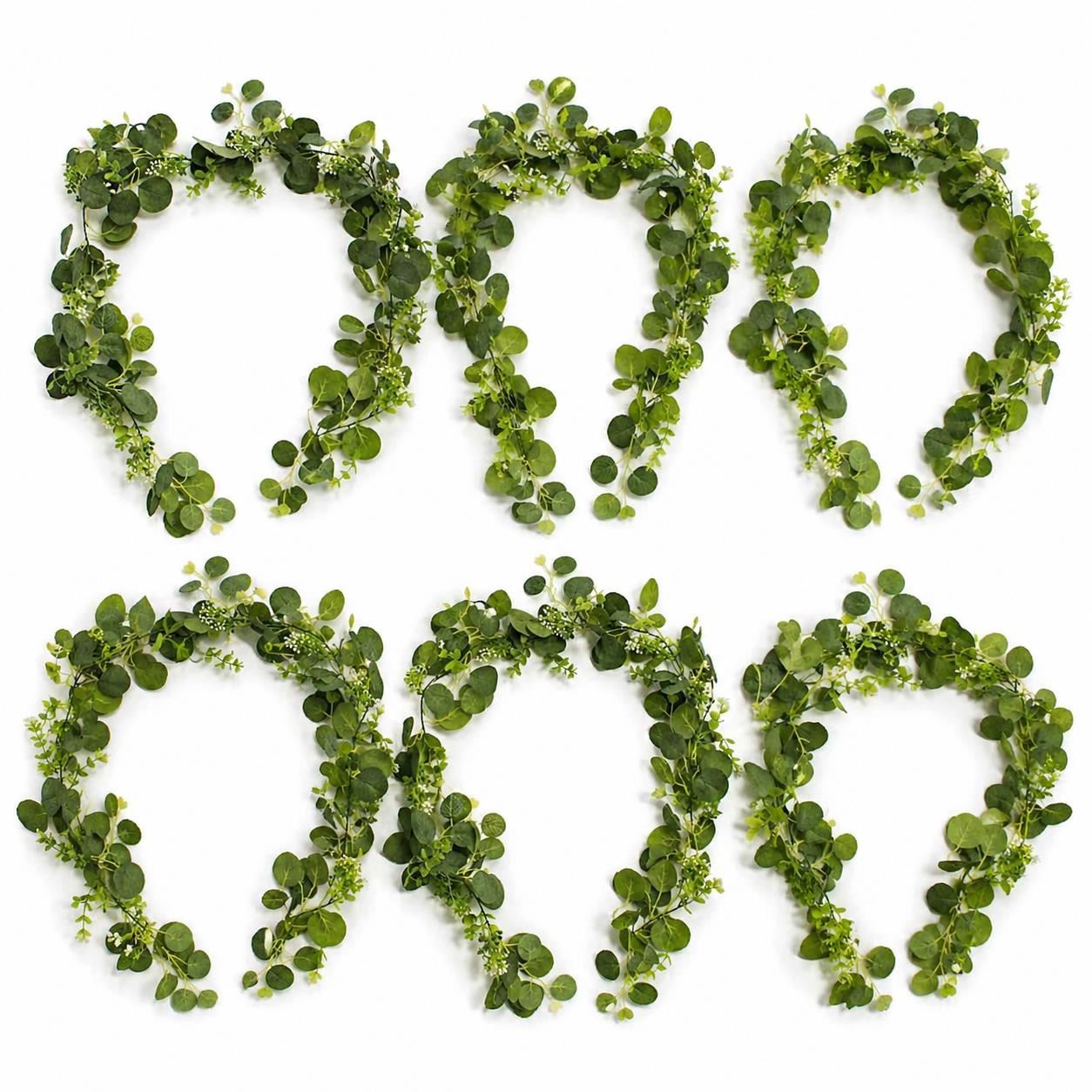 Pack of 6 x 160cm Artificial Eucalyptus Garland with Mixed Foliage - Premium Quality
