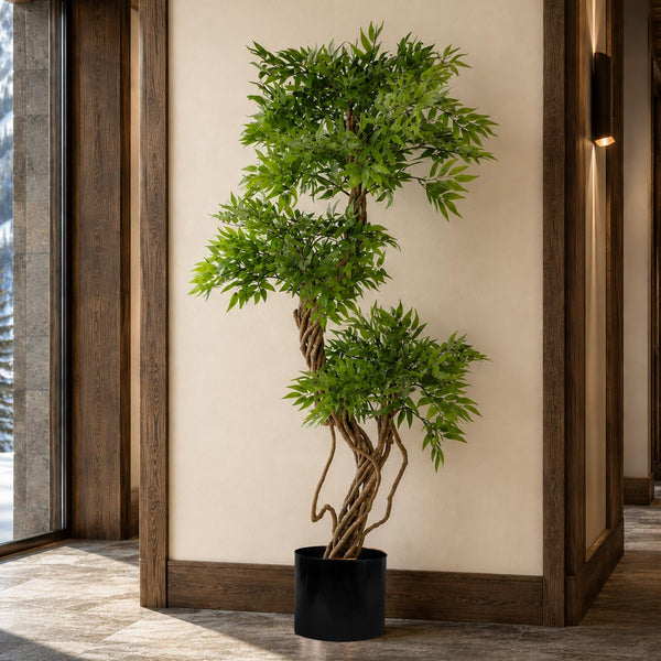 140cm Botanik Realistic Artificial Japanese Fruticosa Ficus Tree, Green Black - Premium Quality