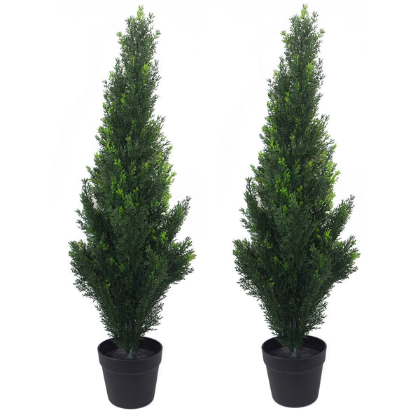 90cm Pair of Artificial Cedar Cypress Topiary UV Resistant - Premium Quality