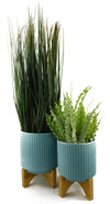 Ceramic Plant Pot Planter Bamboo Blue 14.5 x 14.5 x 19cm