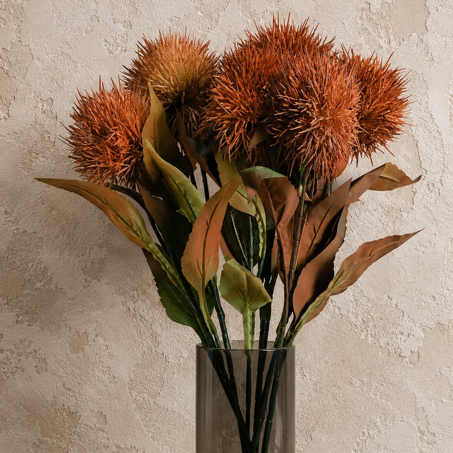 Pack of 6 x 70cm Globe Thistle Yellow Ball Artificial Flower Stem - Premium Quality