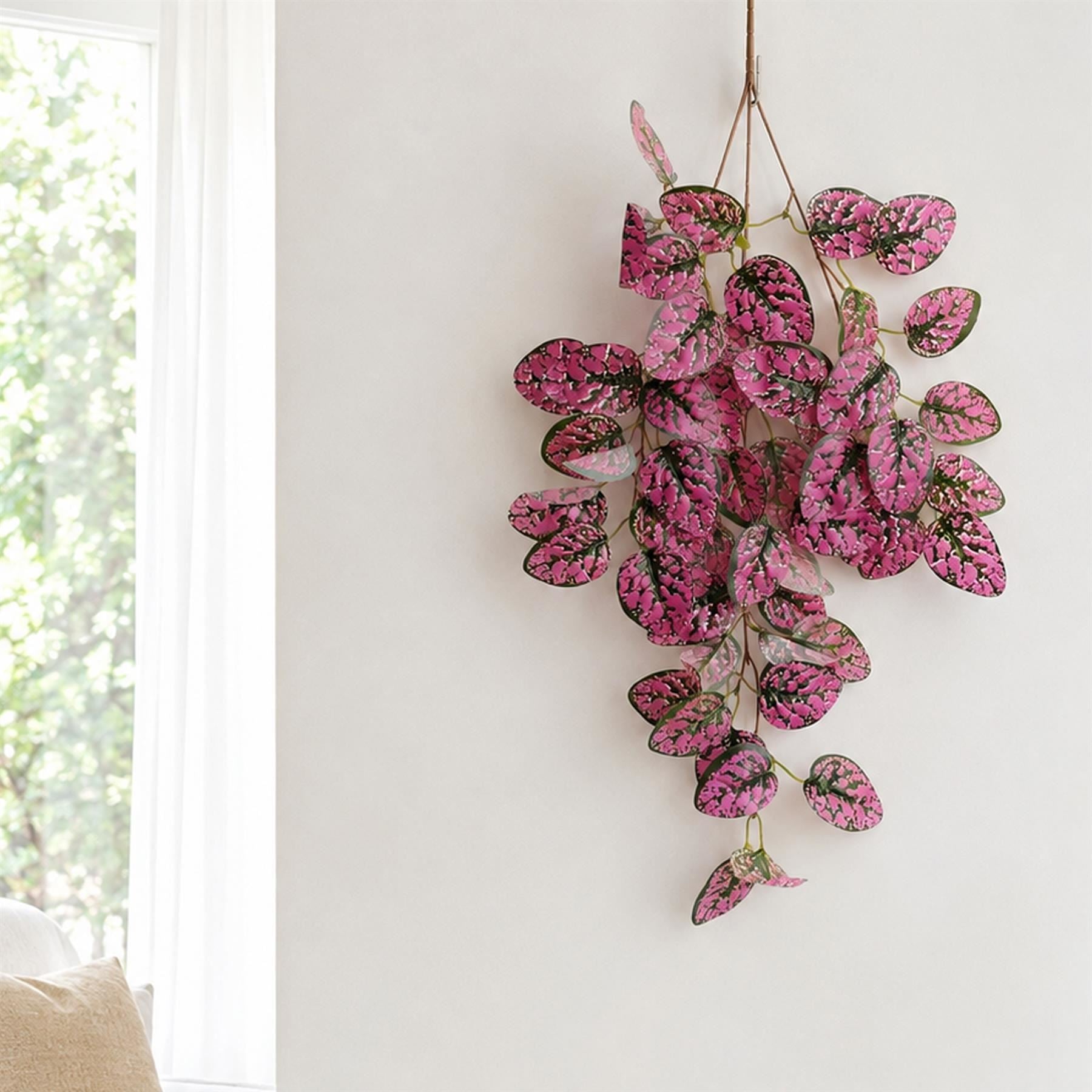 Pack of 6 x 60cm Artificial Pink Polka Dot Plant Hanging Bushes