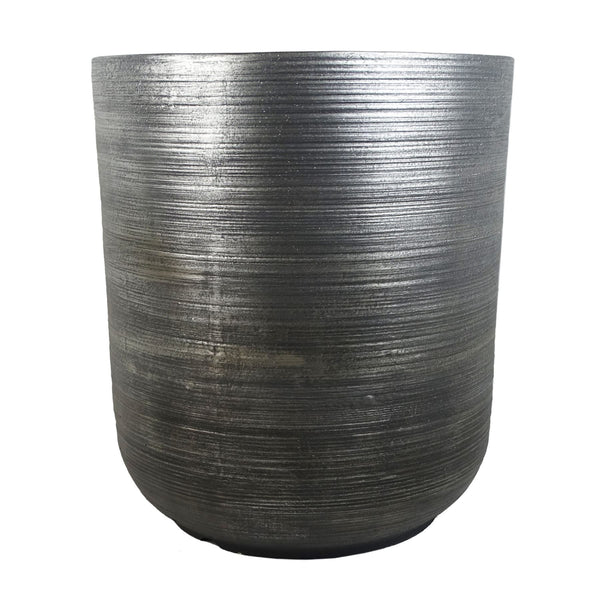 39cm x 33cm Coya Silver Ridged Planter Large Composite Plant Pot - Premium Quality