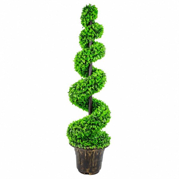 120cm Green Large Leaf Spiral with Decorative Planter