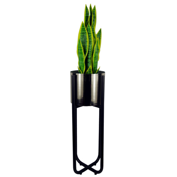 Metal Planter Stand Black Stand Gold Metal Plant Pot 62cm x 18cm Leaf Design UK Botanik