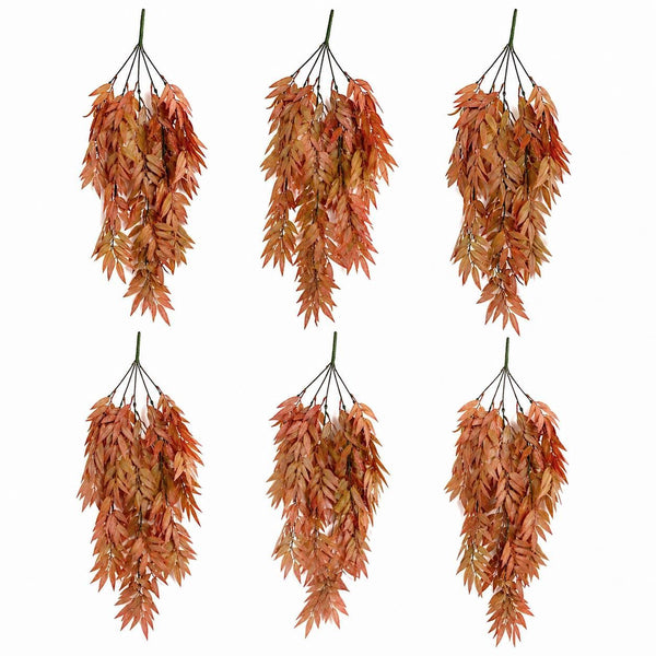 Pack of 6 x 75cm Artificial Trailing Foliage Plant Dusty Orange Hanging Faux Greenery - Premium Quality