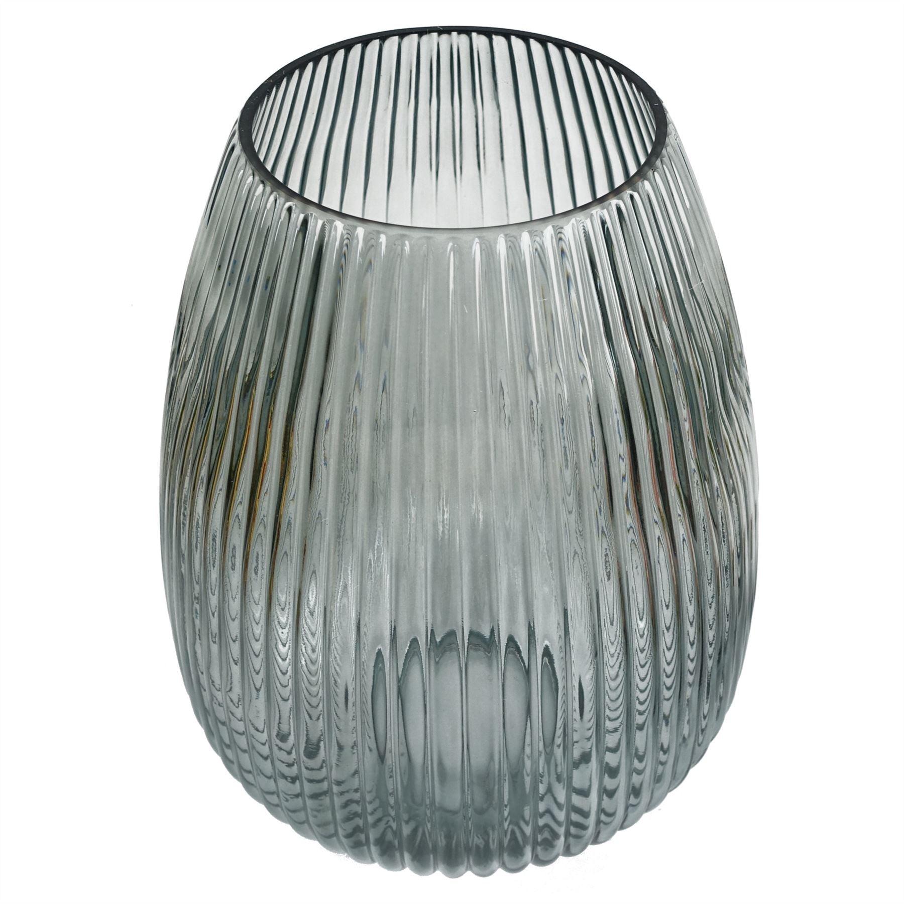 Glass Vase Smoke Grey Ridged Glass Vase 30cm Botanik