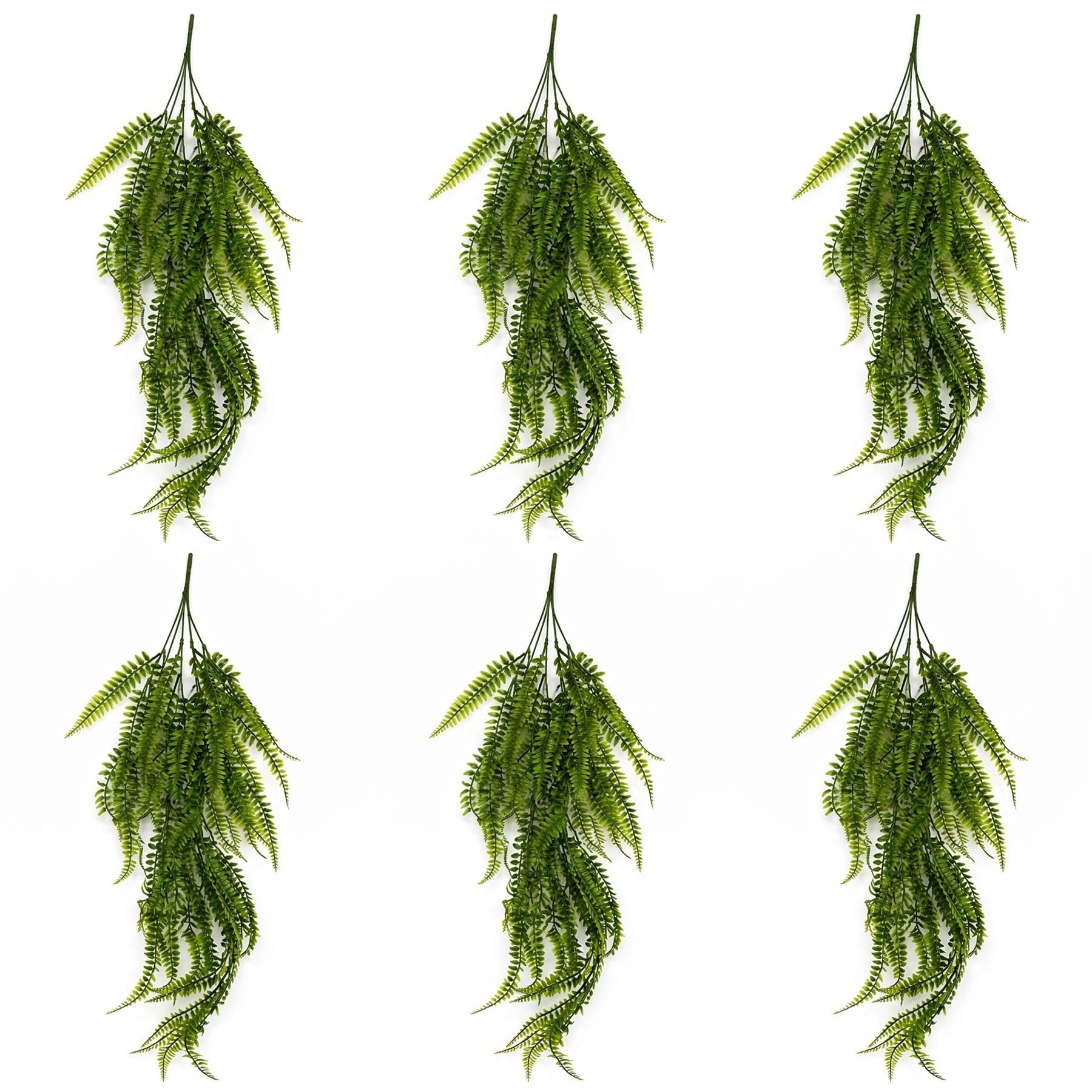 Pack of 6 x 75cm Artificial Trailing Fern Plant Hanging Faux Greenery - Premium Quality