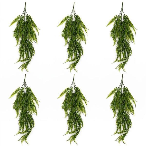 Pack of 6 x 75cm Artificial Trailing Fern Plant Hanging Faux Greenery - Premium Quality
