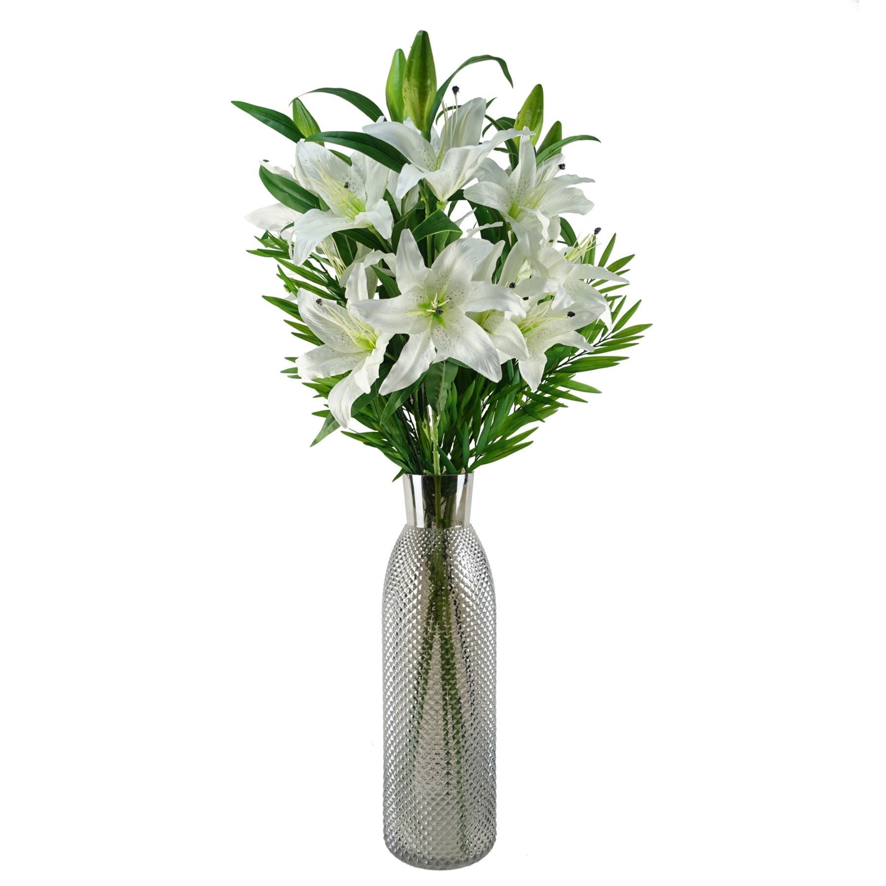 Pack of 6 x 100cm Large White Lily Stem - 18 Flowers - Premium Quality