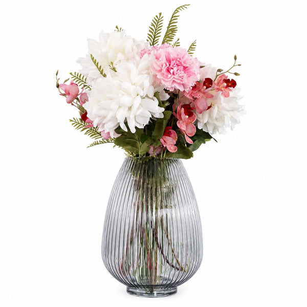 Leaf 60cm Artificial Chrysanthemum and Orchid Display Glass Vase