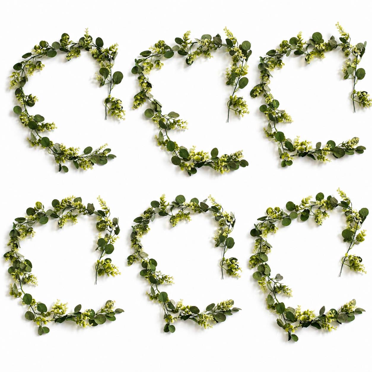 Pack of 6 x 160cm Artificial Eucalyptus Style Garland Trailing Hanging Plant Faux Greenery Vine