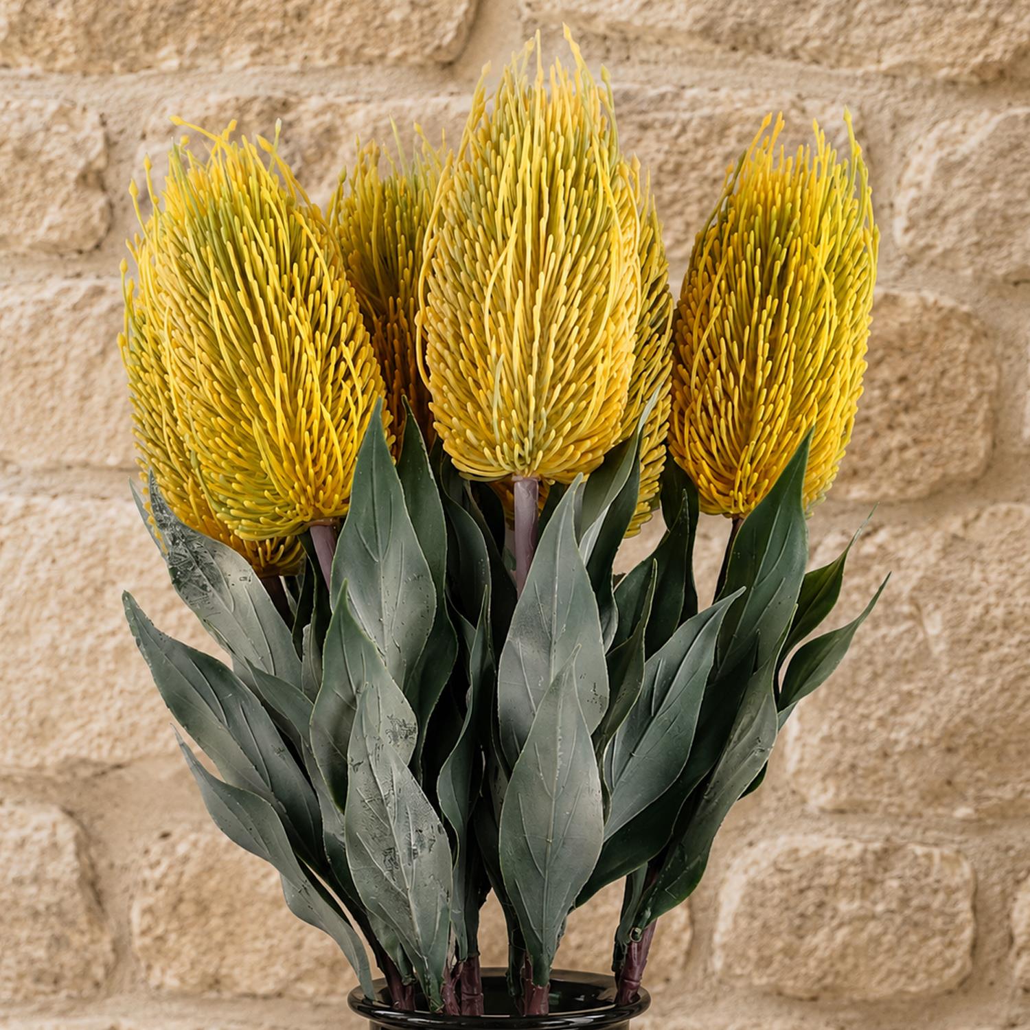 Pack of 6 x 75cm Banksia Menziesii Yellow Flower Stem Artificial - Premium Quality