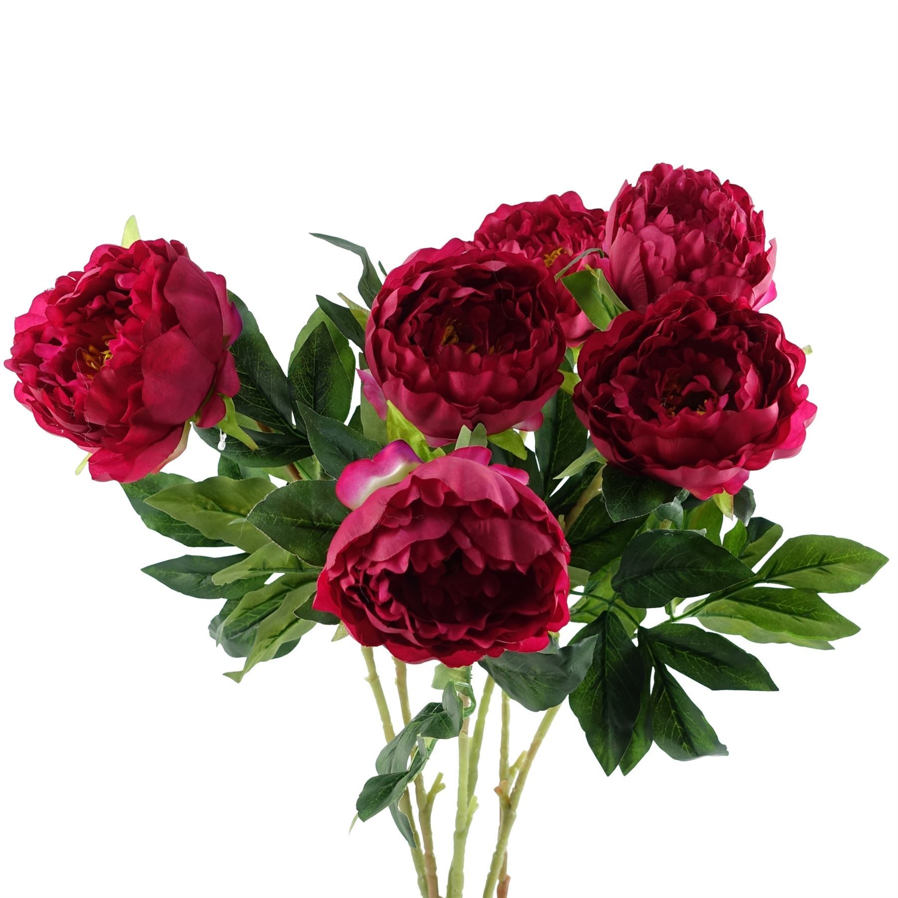 Pack of 6 x 80cm Artificial Dark Pink Peony Stem - Premium Quality