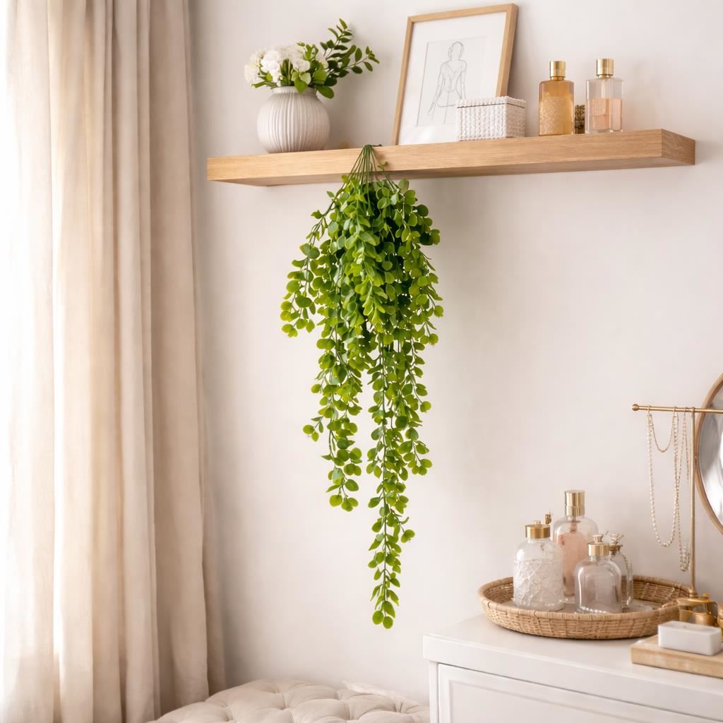 Pack of 6 x 75cm Artificial Trailing Round Leaf Hanging Foliage Plant - Classic Gloss Green