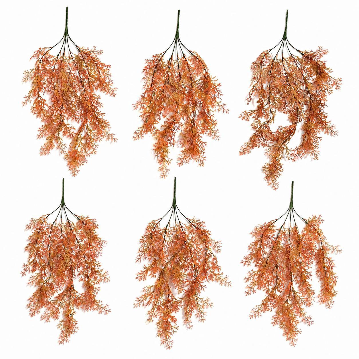 Pack of 6 x 80cm Artificial Coral Fern Trailing Plant Autumn Orange Hanging Foliage