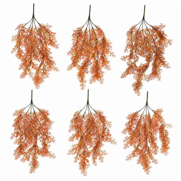 Pack of 6 x 80cm Artificial Coral Fern Trailing Plant Autumn Orange Hanging Foliage