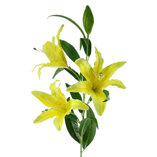 Pack of 6 x 100cm Large Yellow Lily Stem - 18 Flowers - Premium Quality