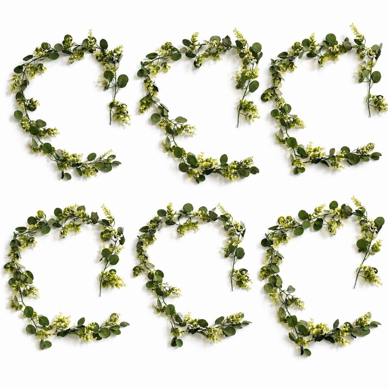 Pack of 6 x 160cm Artificial Eucalyptus Style Garland Trailing Hanging Plant Faux Greenery Vine - Premium Quality