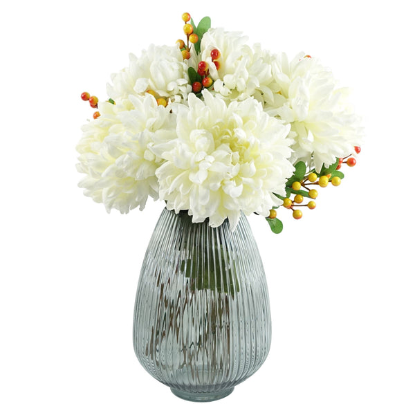 Pack of 6 x Artificial Flowers Extra Large Reflex Chrysanthemum - White 75cm