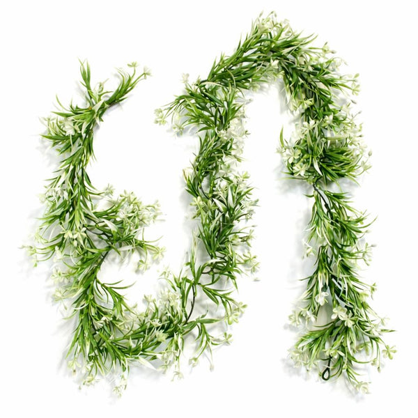 Pack of 6 x 170cm Artificial White Flowering Greenery Garland Hanging Decoration