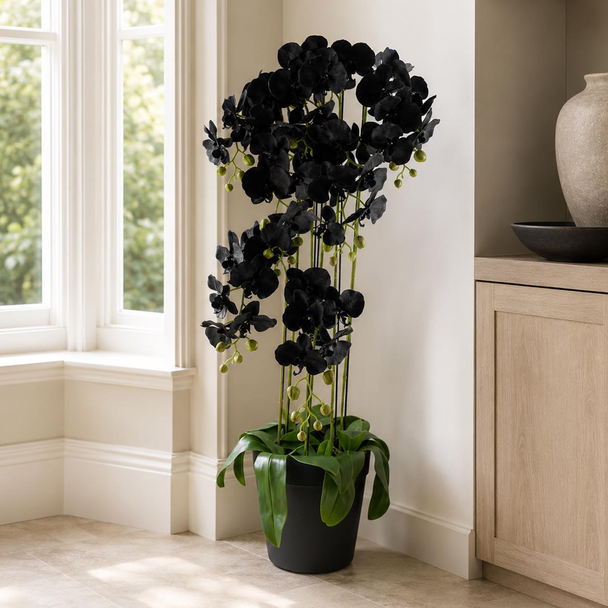 Large Black Orchid Plant Artifcial 41 REAL TOUCH flowers Botanik