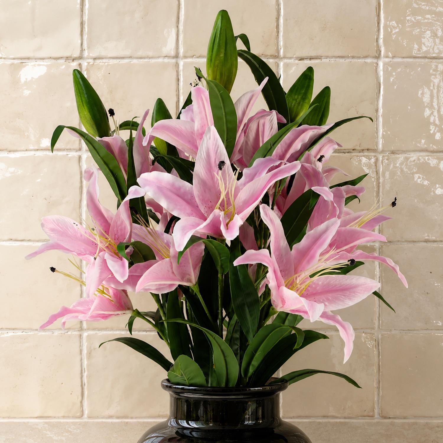 Pack of 6 x 100cm Large Pink Lily Stem - 18 Flowers - Premium Quality