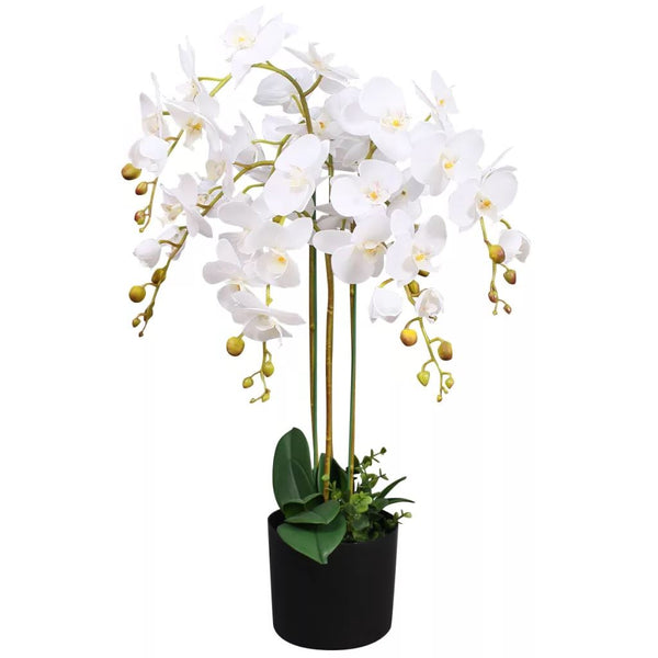 Artificial Deluxe Bush Orchid White 85cm Bush Orchid Lots of Flowers Botanik