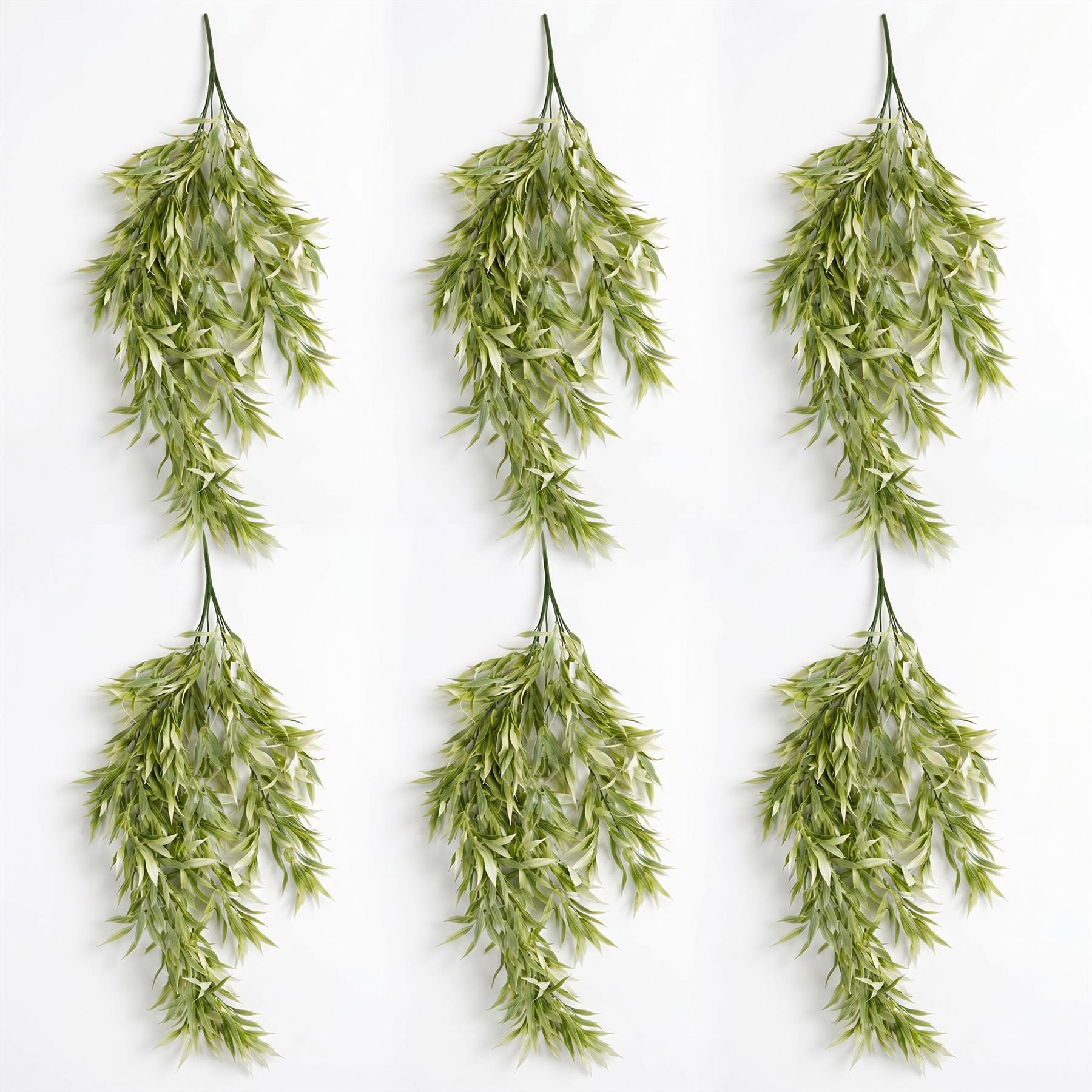 Pack of 6 x 80cm Italian Ruscus Hanging Plant with Realistic Foliage - Light Green