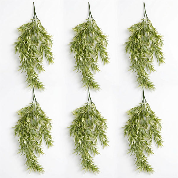 Pack of 6 x 80cm Italian Ruscus Hanging Plant with Realistic Foliage - Light Green