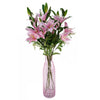 Leaf 100cm Artificial Pink Lily Flower Arrangement Glass Vase