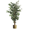 130cm Variegated White/Green Bushy Ficus Tree Gold Metal Planter - Premium Quality