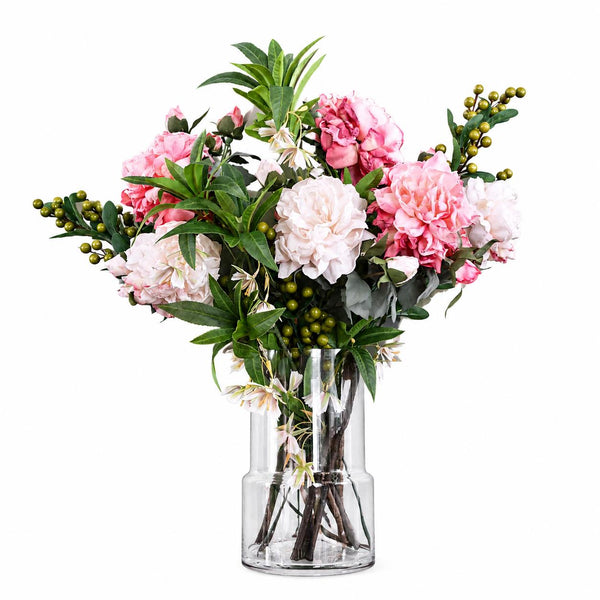 Leaf 65cm Mixed Peonies Glass Vase
