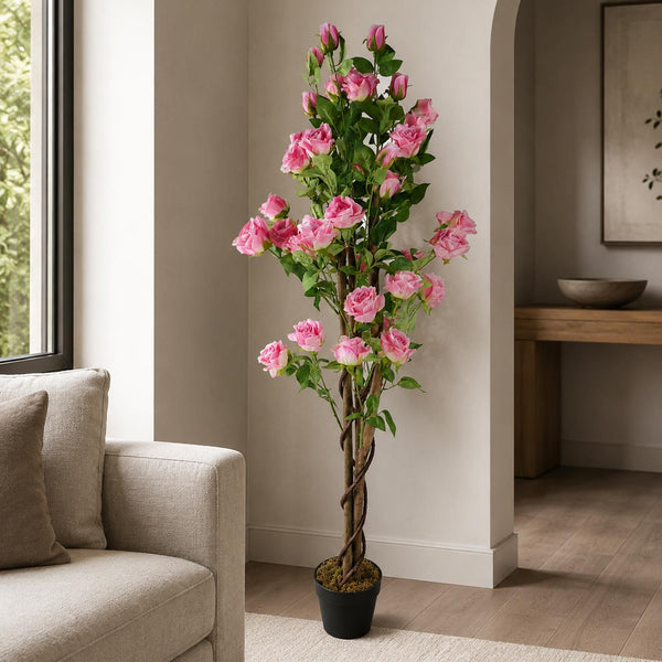 150cm Artificial Pink Rose Tree - Premium Quality