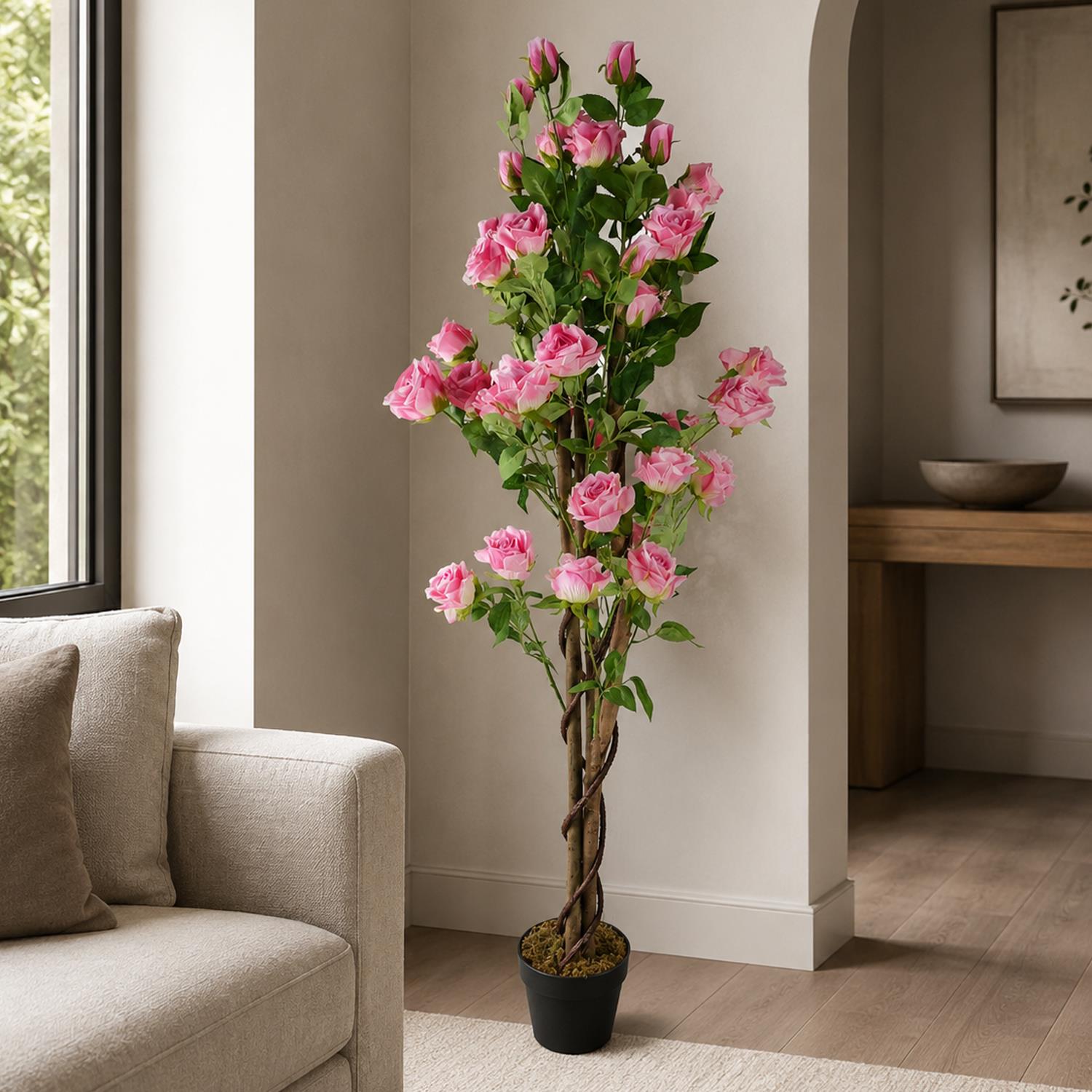 150cm Artificial Pink Rose Tree - Premium Quality