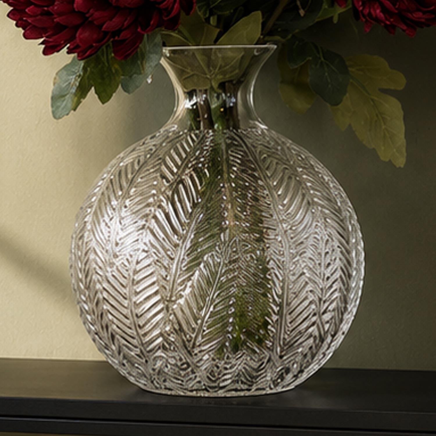 Glass Vase Clear Fern Print Glass Bottle Vase 26cm Botanik
