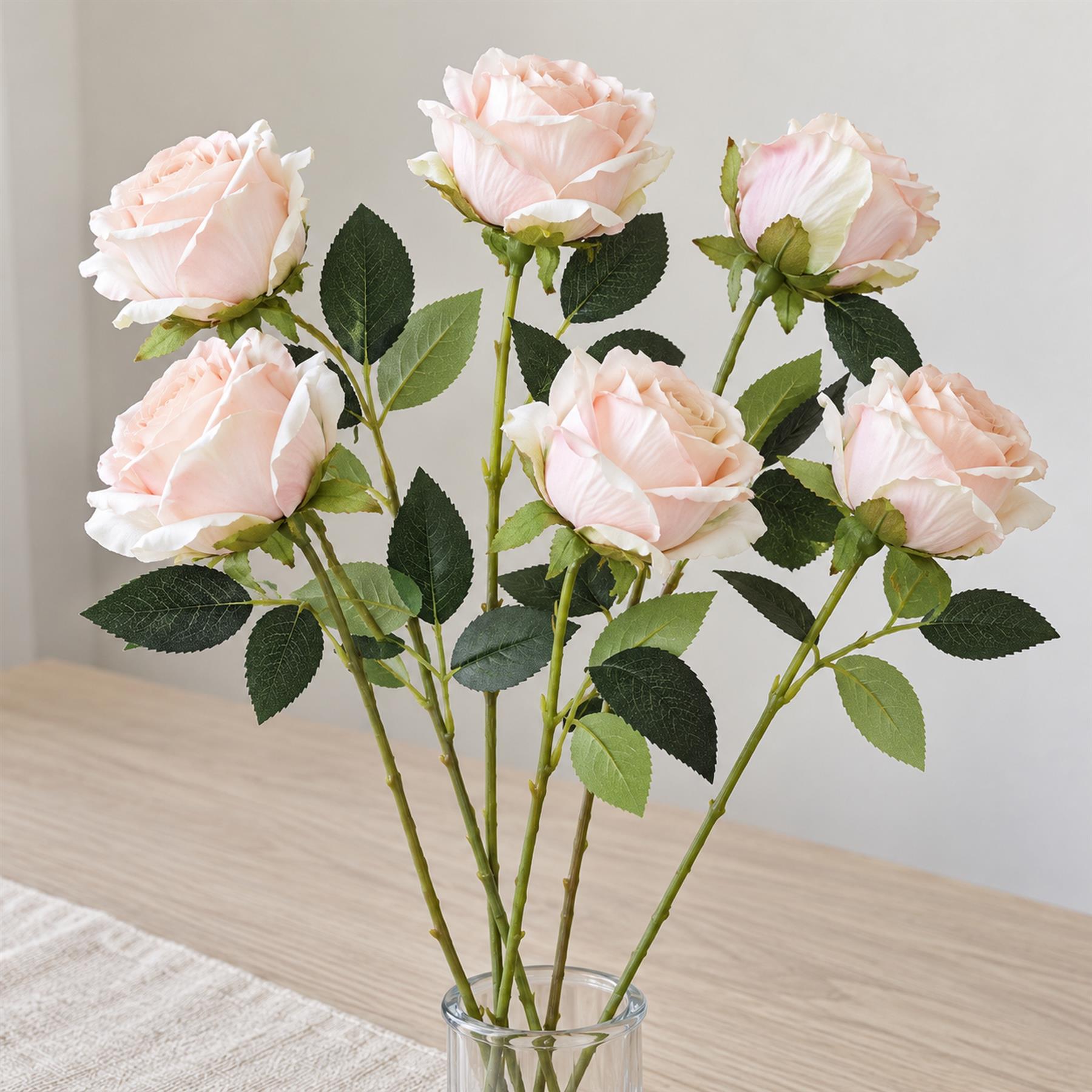 Pack of 6 x 55cm Artificial Light Pink Rose Stems