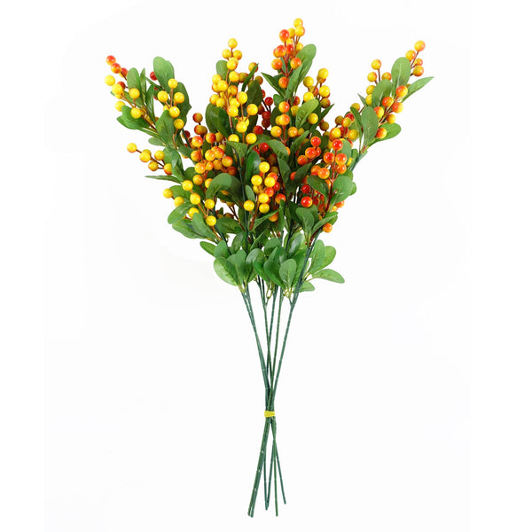 Pack of 6 x Artificial Foliage Orange Berry Spray 70cm