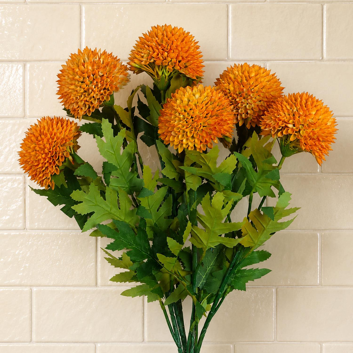 Pack of 6 x 70cm Large Ball Dahlia Artificial Flower Stem Yellow - Premium Quality