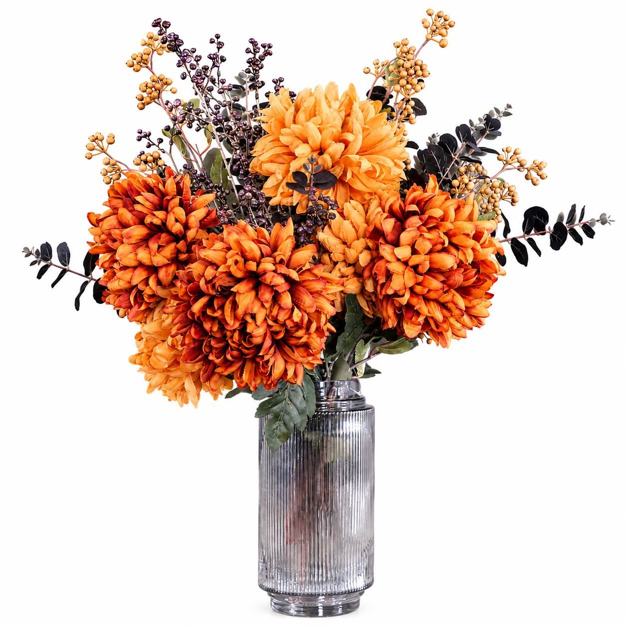 65cm Orange and Black Flower Arrangement Glass Vase - Premium Quality
