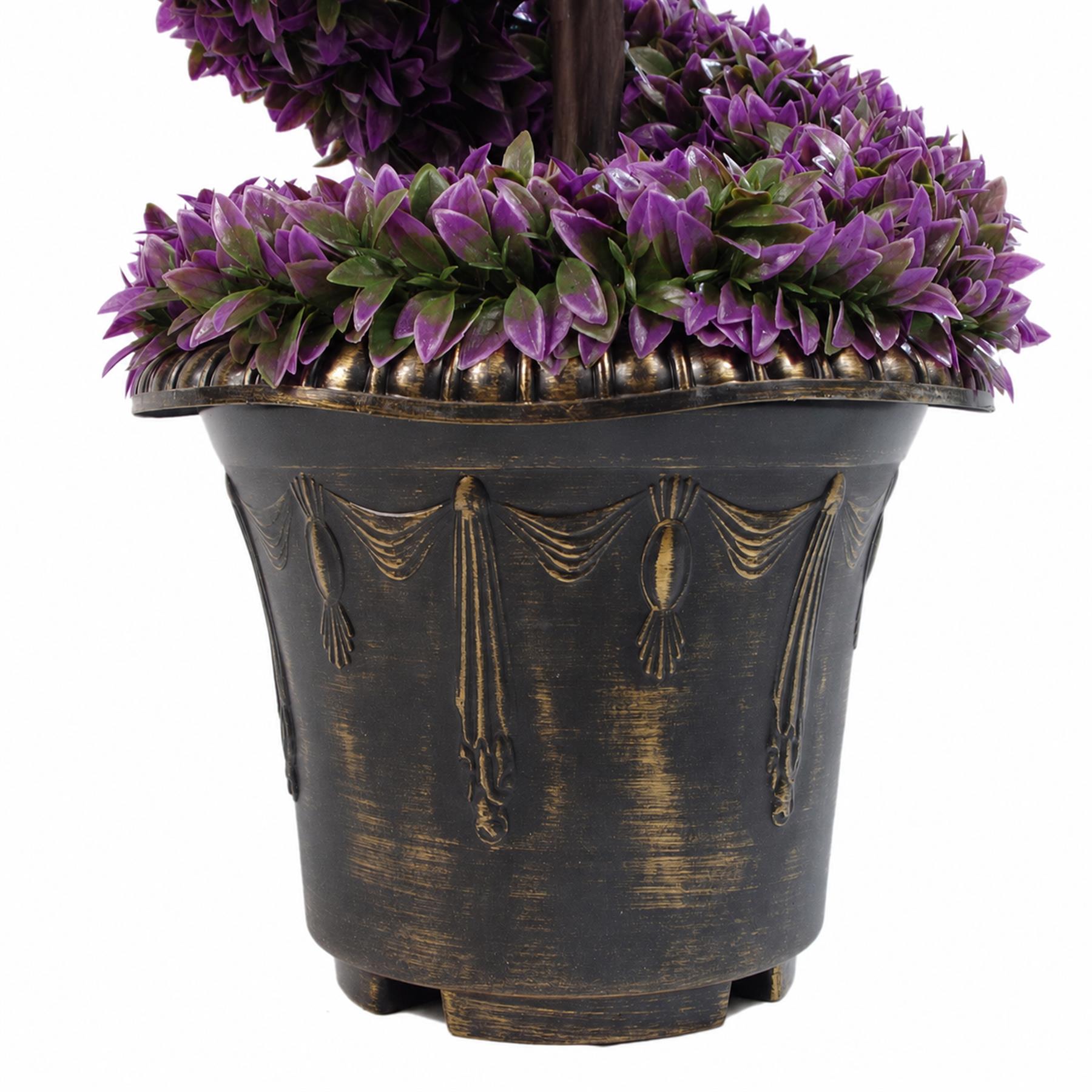 120cm Pair of Purple Large Leaf Spiral Topiary Trees with Decorative Planters