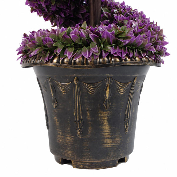 120cm Pair of Purple Large Leaf Spiral Topiary Trees with Decorative Planters
