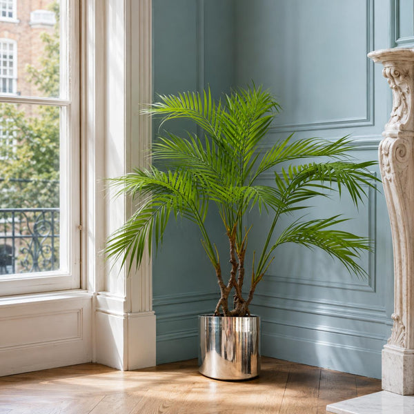 Artificial Palm Tree Areca 90cm Silver Planter Trees